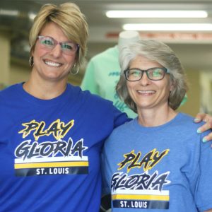 Carolyn & Shannon in their custom "Play Gloria" shirts